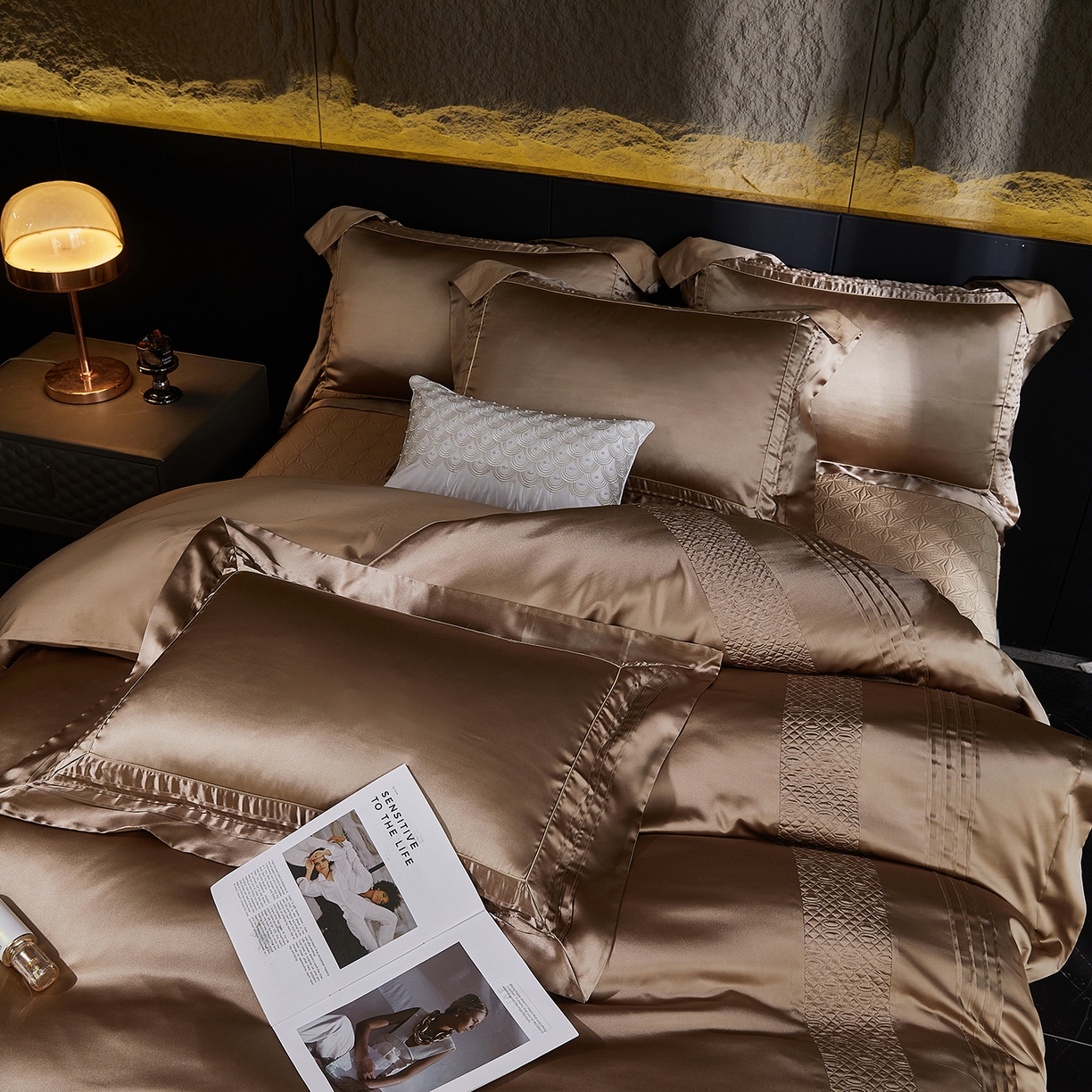 91家纺网 家纺一手货源 找家纺 edra 2026新款真丝天丝轻奢床盖款四件套-凯瑟琳 凯瑟琳棕色