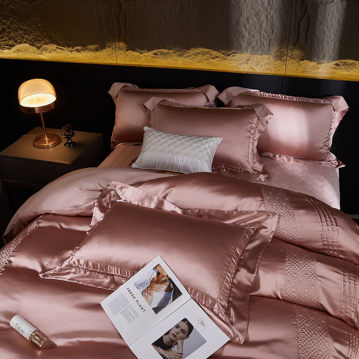 edra 2026新款真丝天丝轻奢床盖款四件套-凯瑟琳 凯瑟琳粉色