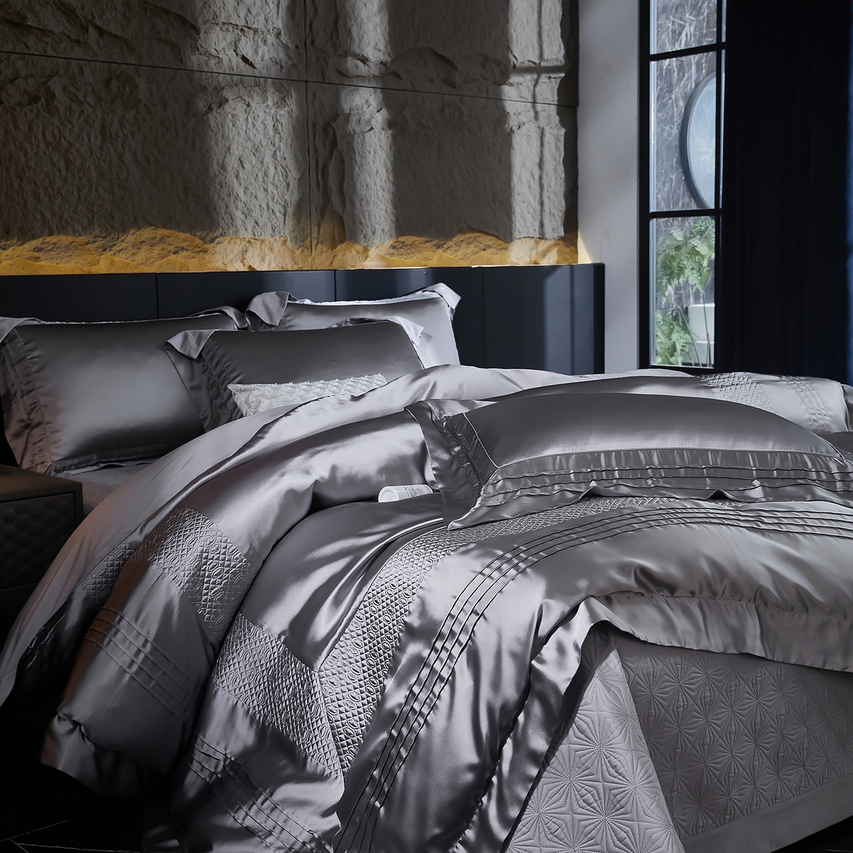 91家纺网 家纺一手货源 找家纺 edra 2026新款真丝天丝轻奢床盖款四件套-凯瑟琳 凯瑟琳灰色