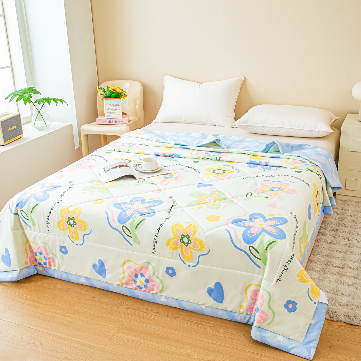 91家纺网 家纺一手货源 找家纺 美之润2026新款A类全棉印花夏被空调被夏凉被 花海