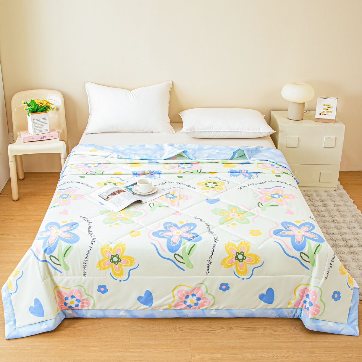 91家纺网 家纺一手货源 找家纺 美之润2026新款A类全棉印花夏被空调被夏凉被 花海