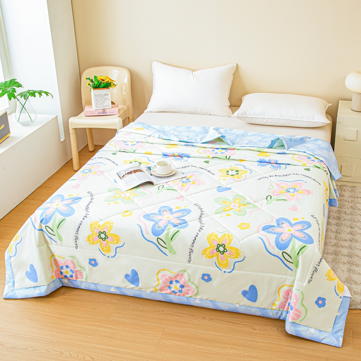 91家纺网 家纺一手货源 找家纺 美之润2026新款A类全棉印花夏被空调被夏凉被 花海