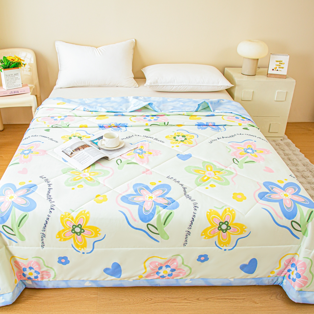 91家纺网 家纺一手货源 找家纺 美之润2026新款A类全棉印花夏被空调被夏凉被 花海