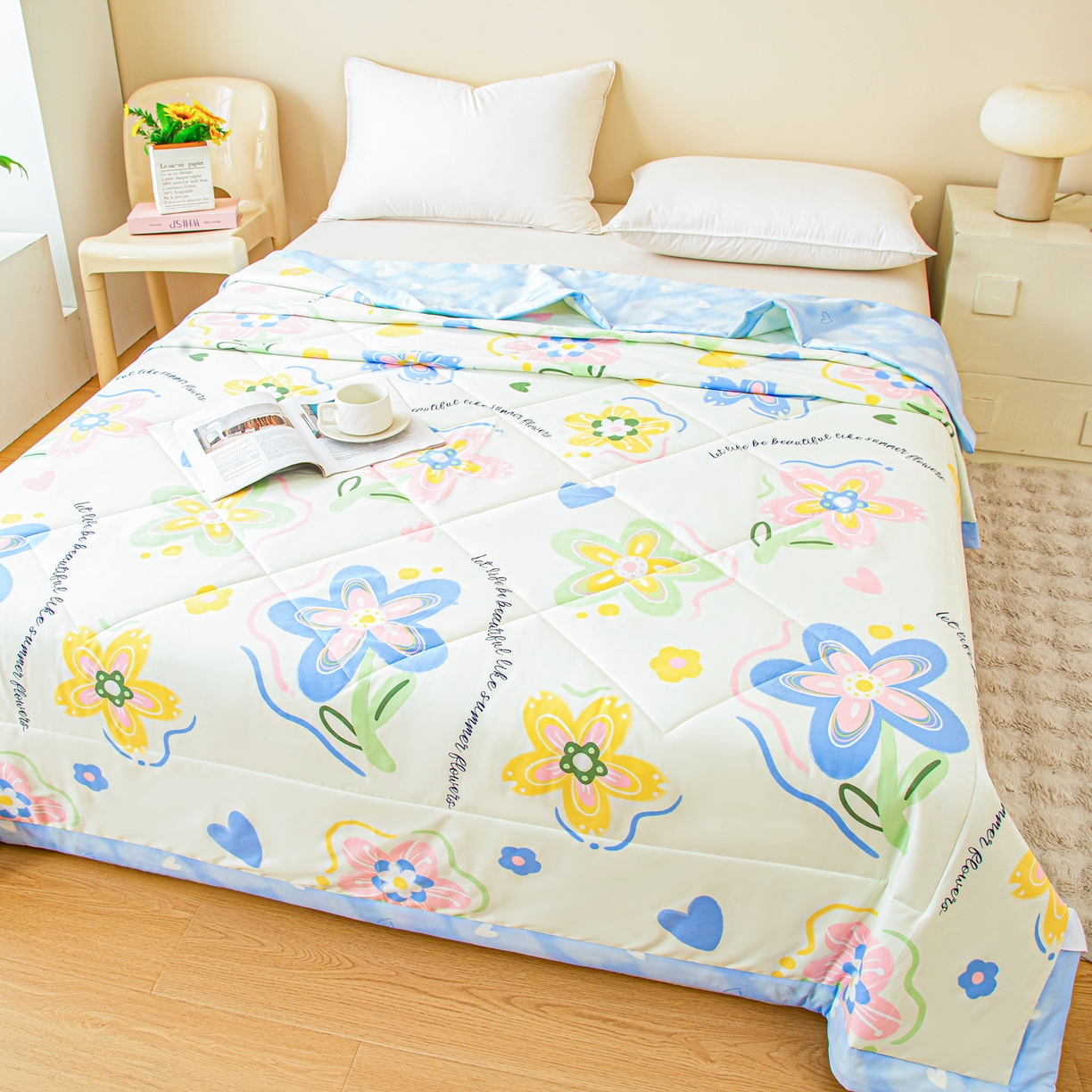 91家纺网 家纺一手货源 找家纺 美之润2026新款A类全棉印花夏被空调被夏凉被 花海