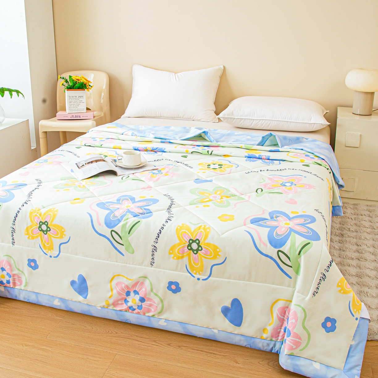 91家纺网 家纺一手货源 找家纺 美之润2026新款A类全棉印花夏被空调被夏凉被 花海