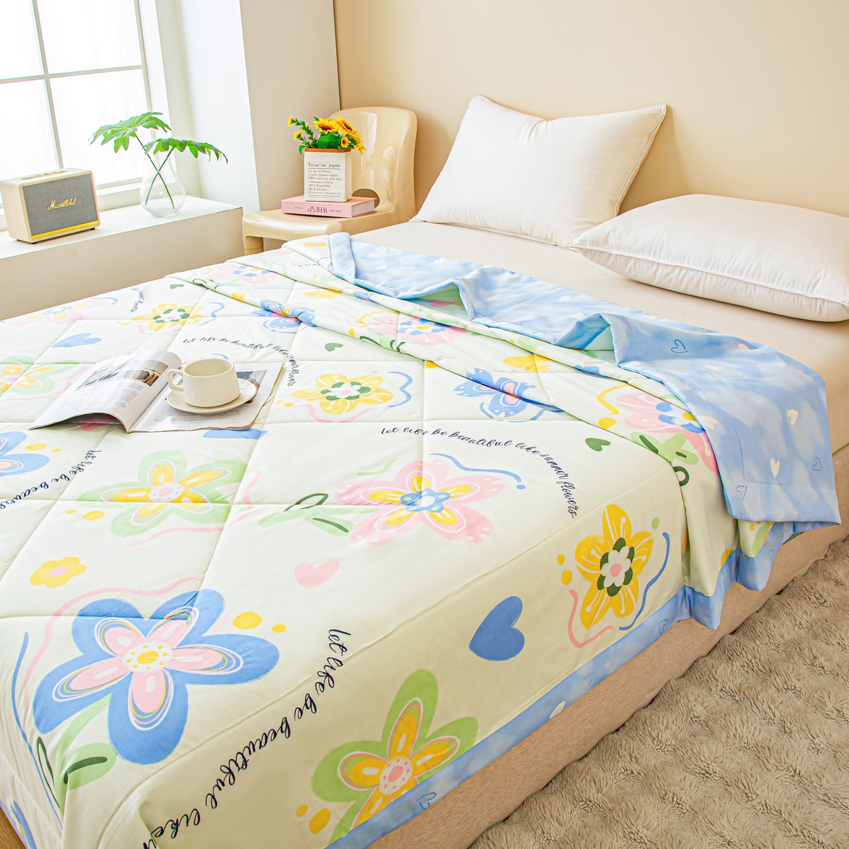 91家纺网 家纺一手货源 找家纺 美之润2026新款A类全棉印花夏被空调被夏凉被 花海