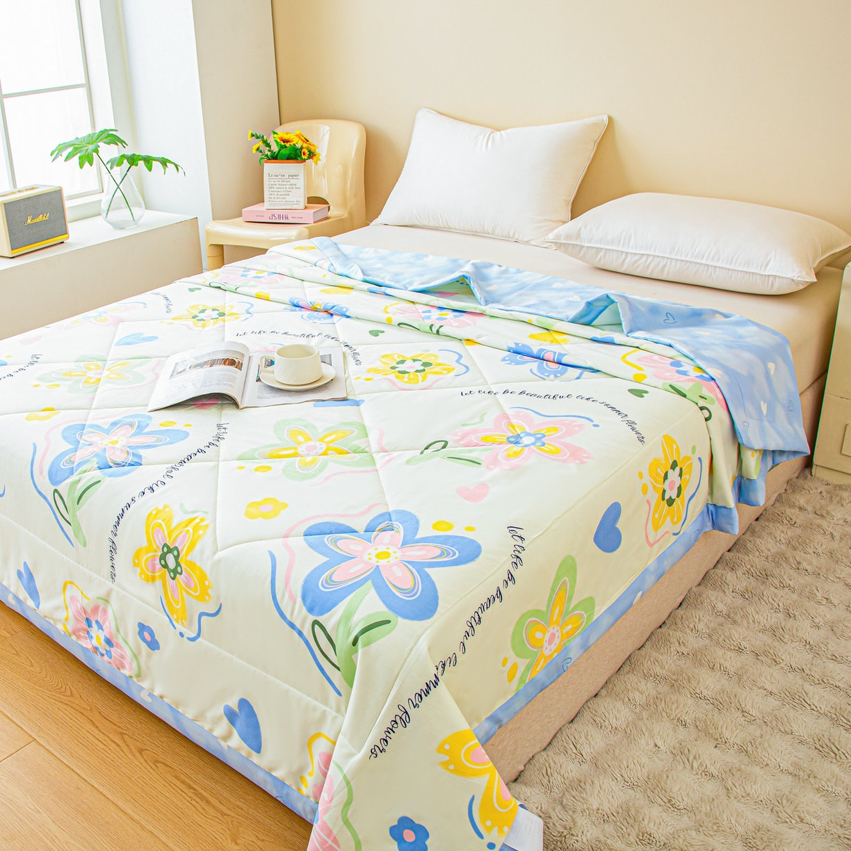 91家纺网 家纺一手货源 找家纺 美之润2026新款A类全棉印花夏被空调被夏凉被 花海