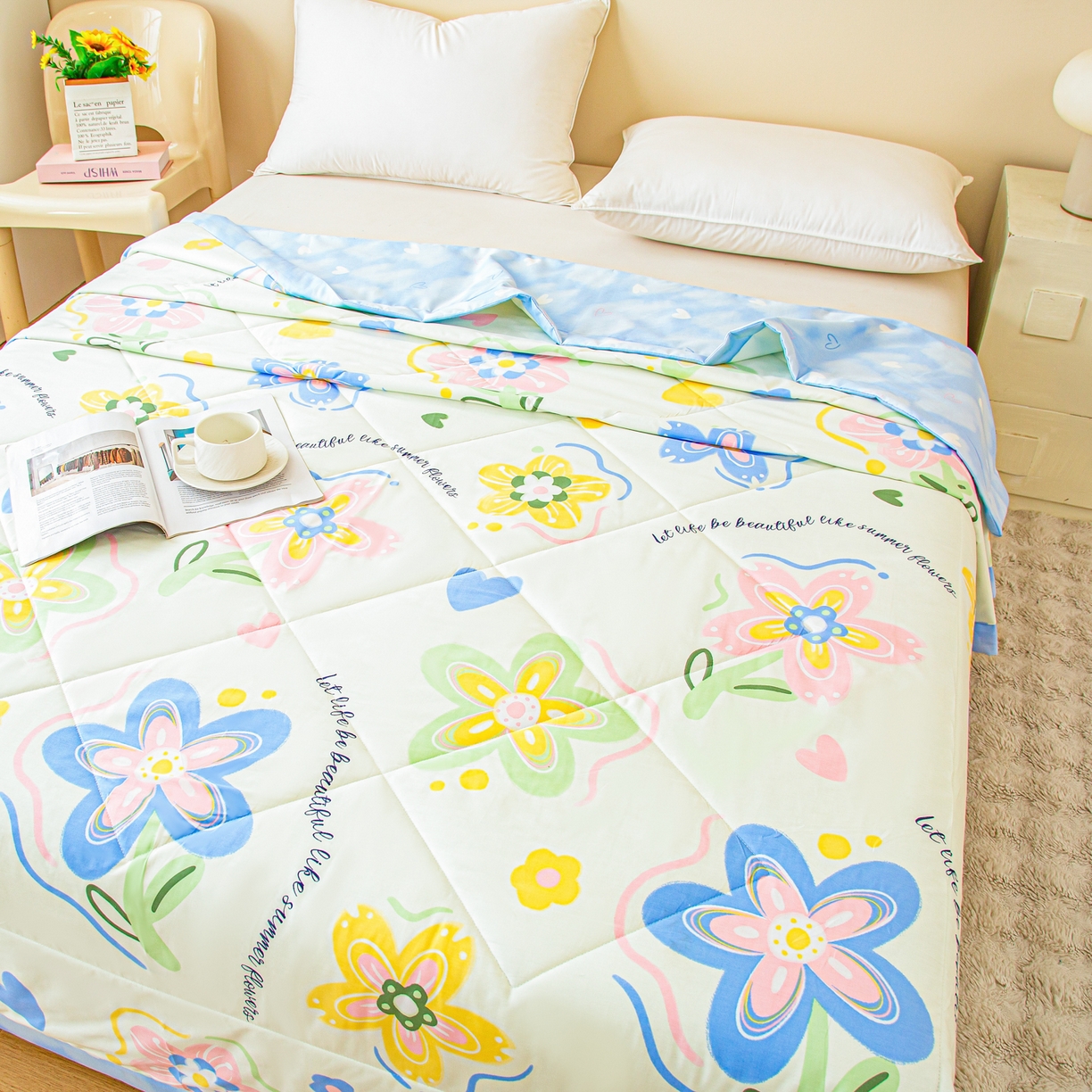 91家纺网 家纺一手货源 找家纺 美之润2026新款A类全棉印花夏被空调被夏凉被 花海