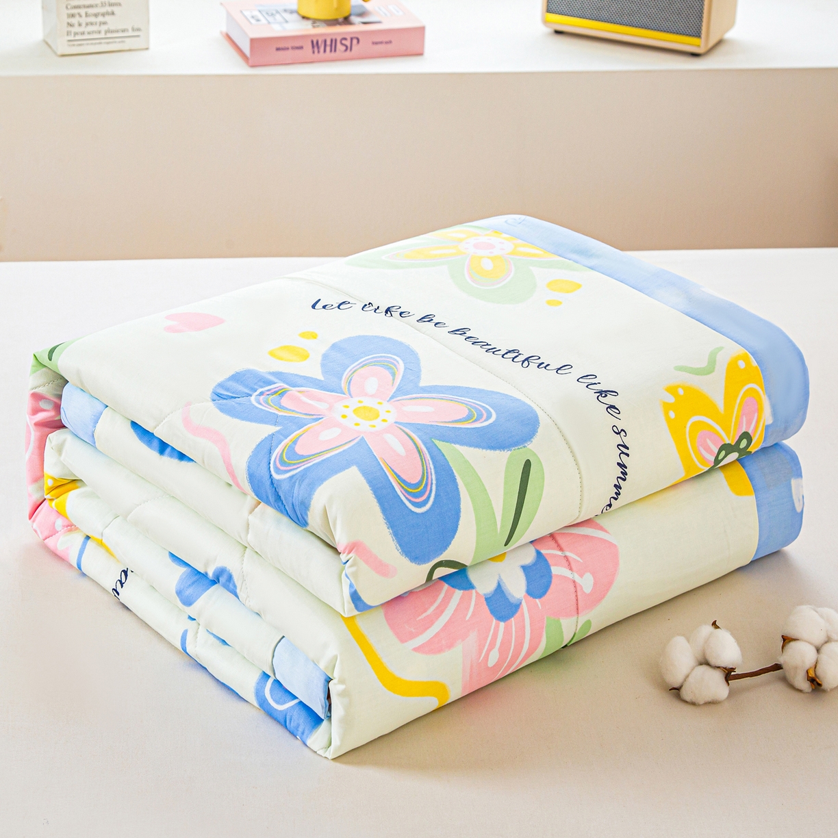 91家纺网 家纺一手货源 找家纺 美之润2026新款A类全棉印花夏被空调被夏凉被 花海