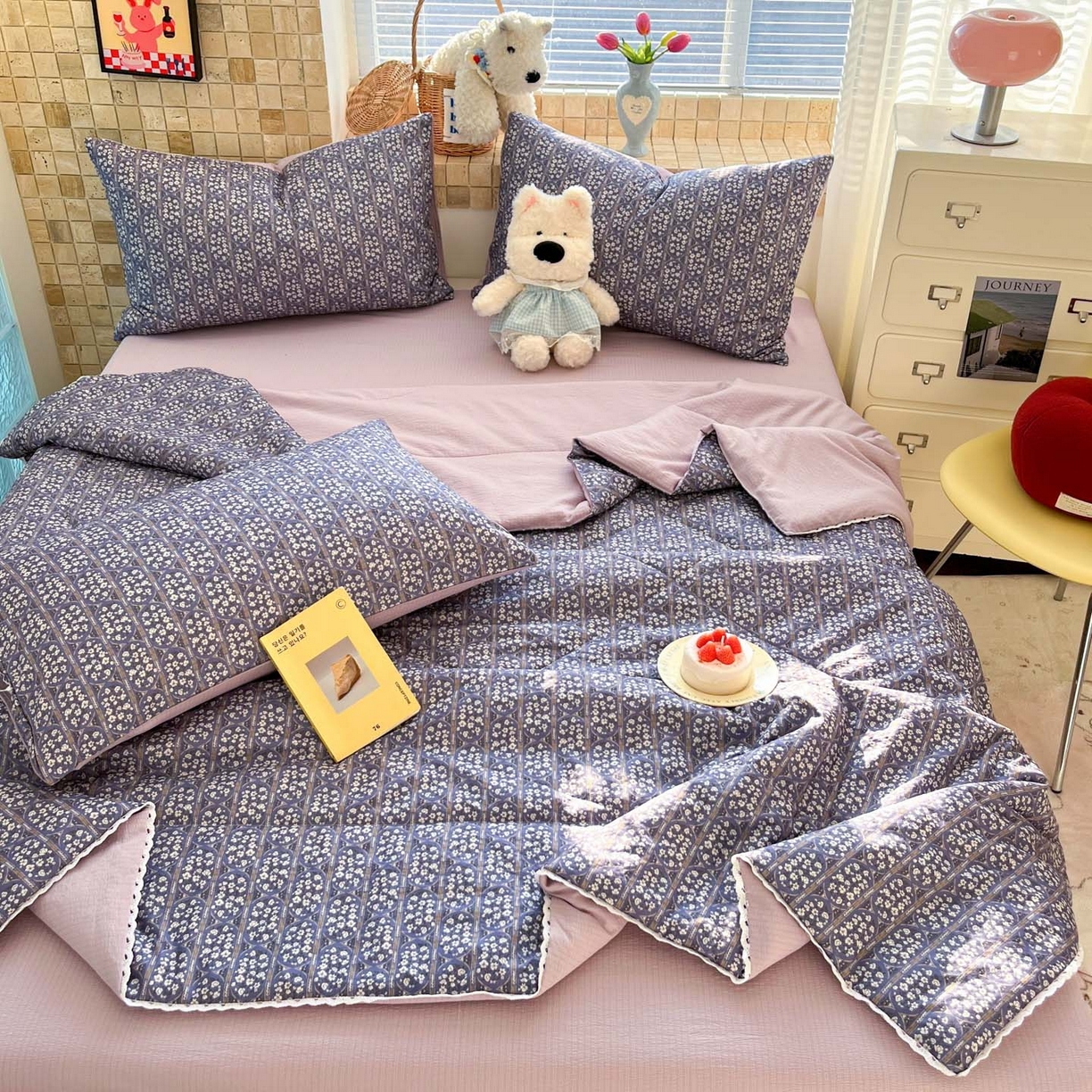 川悦生活 2026新款双层纱木棉夏被四件套 西斯花圃