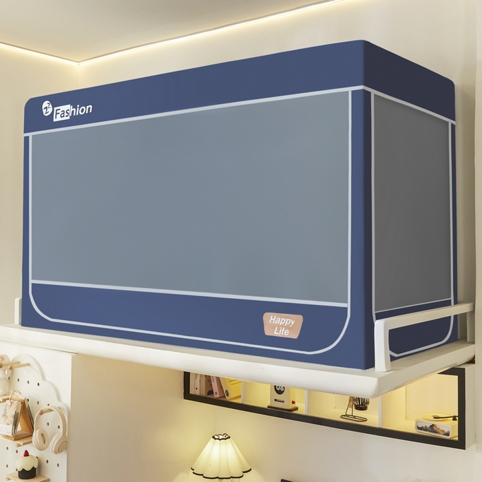 91家纺网 家纺一手货源 找家纺 壹和 2026新款加厚梭织100%物理强遮光床学生蚊帐环保透气床帘加密纱学生蚊帐 藏青