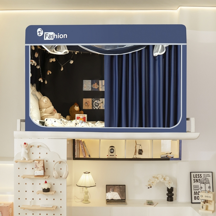 91家纺网 家纺一手货源 找家纺 壹和 2026新款加厚梭织100%物理强遮光床学生蚊帐环保透气床帘加密纱学生蚊帐 藏青