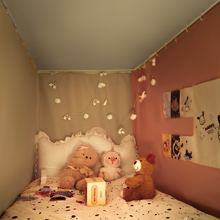 91家纺网 家纺一手货源 找家纺 壹和 2026新款加厚梭织100%物理强遮光床学生蚊帐环保透气床帘加密纱学生蚊帐 蔷薇红+卡其