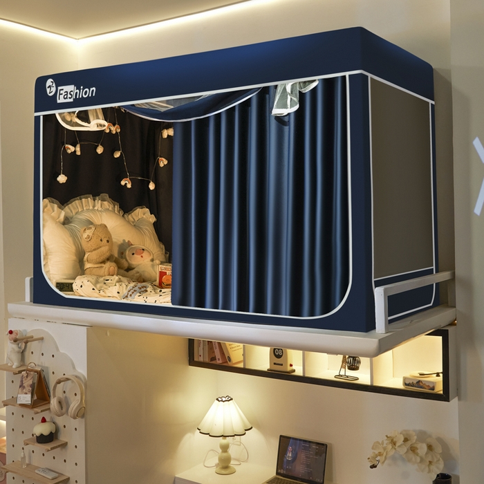 91家纺网 家纺一手货源 找家纺 壹和 2026新款加厚梭织100%物理强遮光床学生蚊帐环保透气床帘加密纱学生蚊帐 藏青