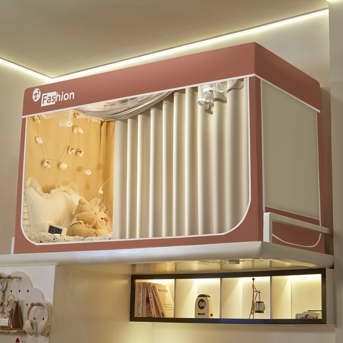 壹和 2026新款加厚梭织100%物理强遮光床学生蚊帐环保透气床帘加密纱学生蚊帐 蔷薇红+卡其