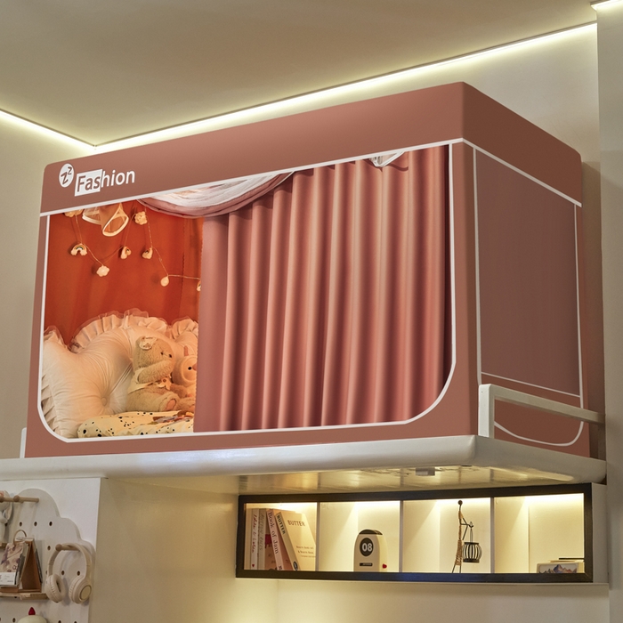 壹和 2026新款加厚梭织100%物理强遮光床学生蚊帐环保透气床帘加密纱学生蚊帐 蔷薇红