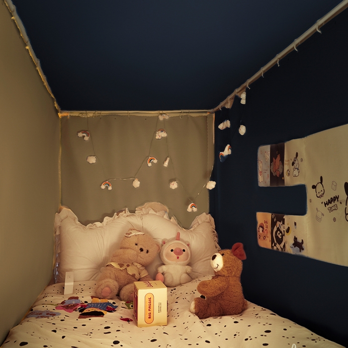 91家纺网 家纺一手货源 找家纺 壹和 2026新款加厚梭织100%物理强遮光床学生蚊帐环保透气床帘加密纱学生蚊帐 藏青+卡其