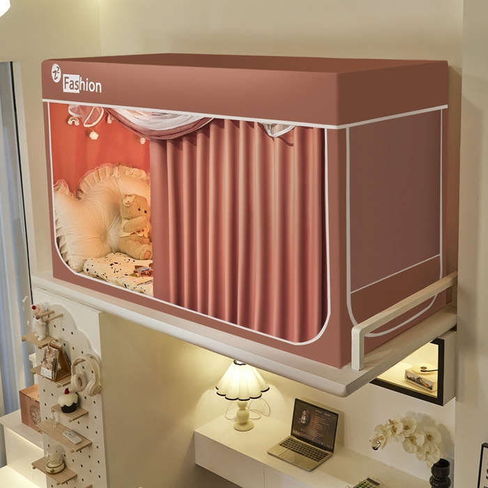 91家纺网 家纺一手货源 找家纺 壹和 2026新款加厚梭织100%物理强遮光床学生蚊帐环保透气床帘加密纱学生蚊帐 蔷薇红