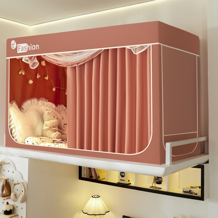 91家纺网 家纺一手货源 找家纺 壹和 2026新款加厚梭织100%物理强遮光床学生蚊帐环保透气床帘加密纱学生蚊帐 蔷薇红