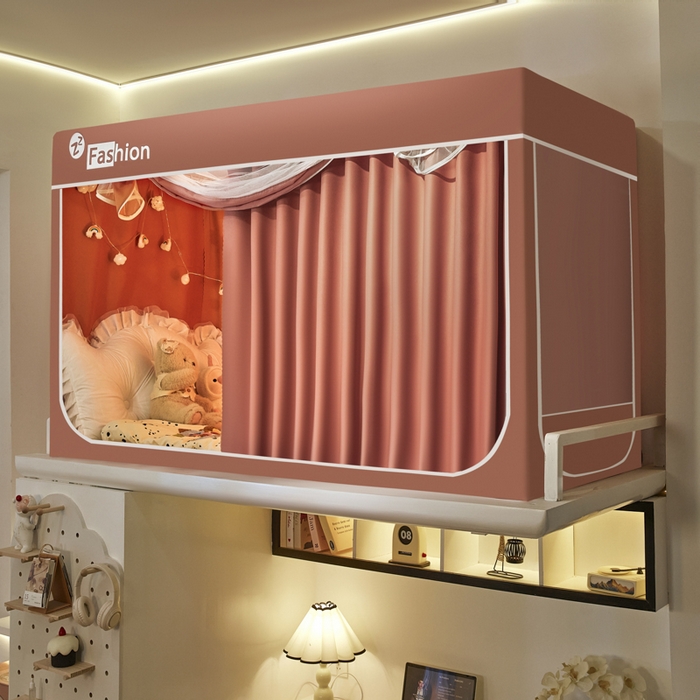 91家纺网 家纺一手货源 找家纺 壹和 2026新款加厚梭织100%物理强遮光床学生蚊帐环保透气床帘加密纱学生蚊帐 蔷薇红