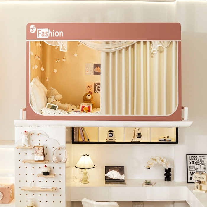 91家纺网 家纺一手货源 找家纺 壹和 2026新款加厚梭织100%物理强遮光床学生蚊帐环保透气床帘加密纱学生蚊帐 蔷薇红+卡其