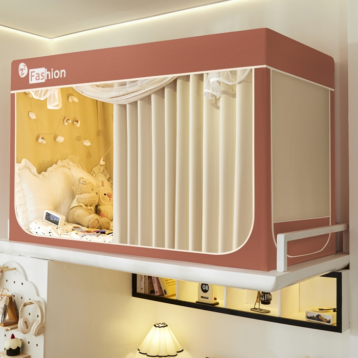 91家纺网 家纺一手货源 找家纺 壹和 2026新款加厚梭织100%物理强遮光床学生蚊帐环保透气床帘加密纱学生蚊帐 蔷薇红+卡其