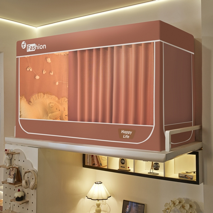 91家纺网 家纺一手货源 找家纺 壹和 2026新款加厚梭织100%物理强遮光床学生蚊帐环保透气床帘加密纱学生蚊帐 蔷薇红