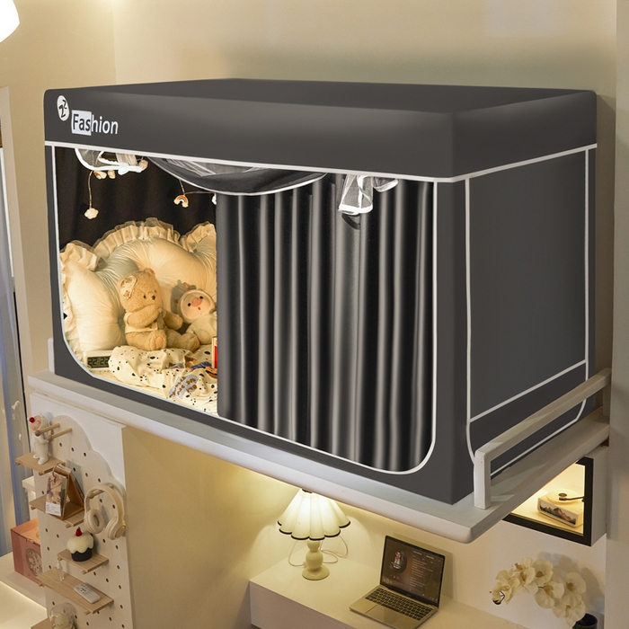 91家纺网 家纺一手货源 找家纺 壹和 2026新款加厚梭织100%物理强遮光床学生蚊帐环保透气床帘加密纱学生蚊帐 高级灰