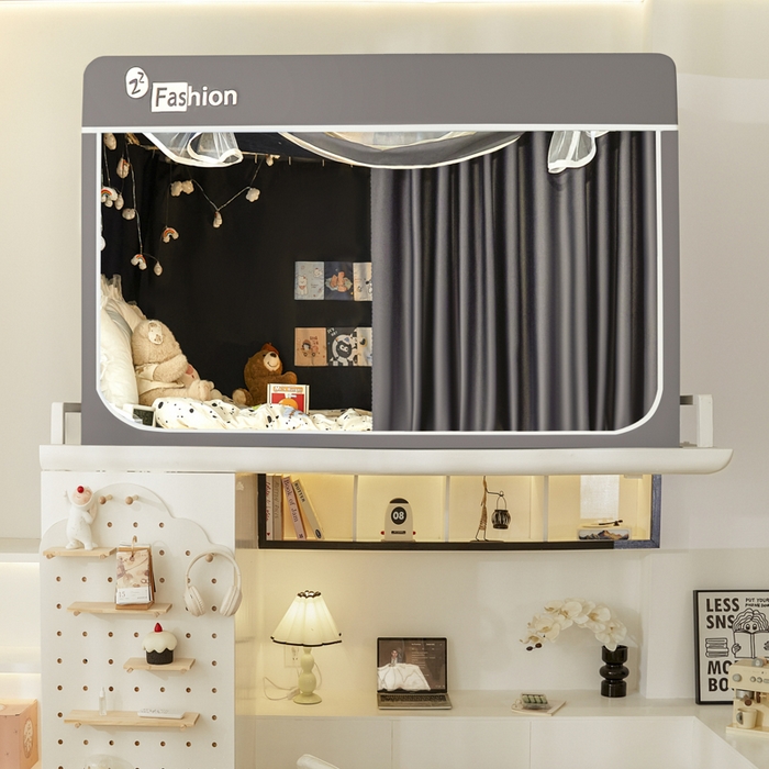 91家纺网 家纺一手货源 找家纺 壹和 2026新款加厚梭织100%物理强遮光床学生蚊帐环保透气床帘加密纱学生蚊帐 高级灰