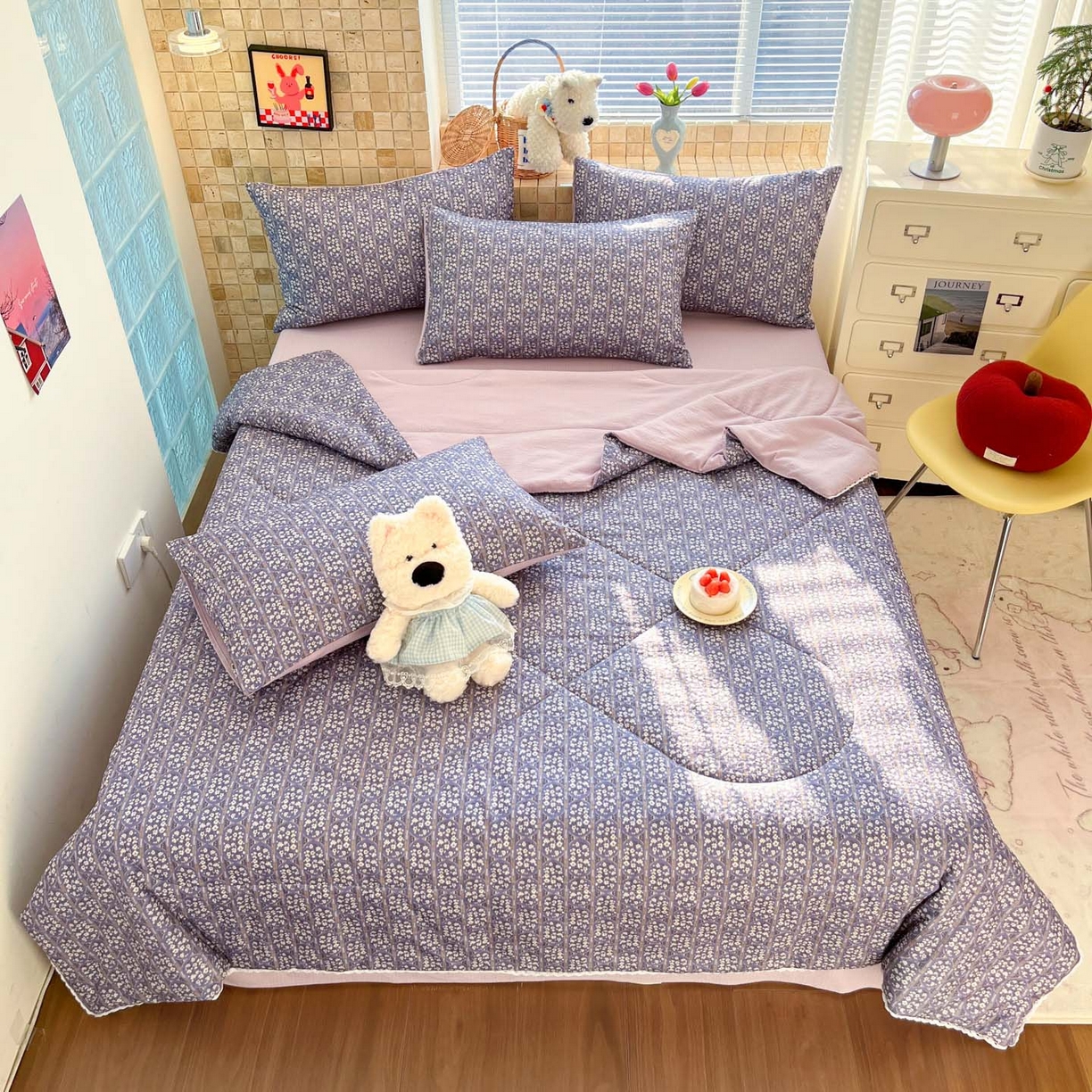 91家纺网 家纺一手货源 找家纺 川悦生活 2026新款双层纱木棉夏被四件套 西斯花圃