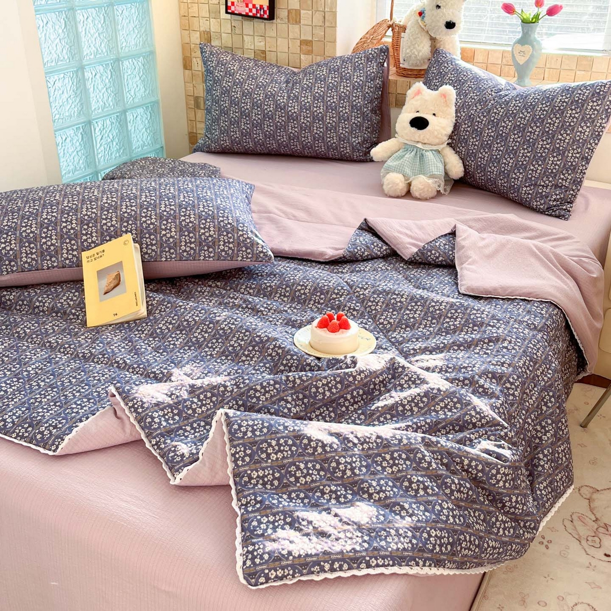 91家纺网 家纺一手货源 找家纺 川悦生活 2026新款双层纱木棉夏被四件套 西斯花圃