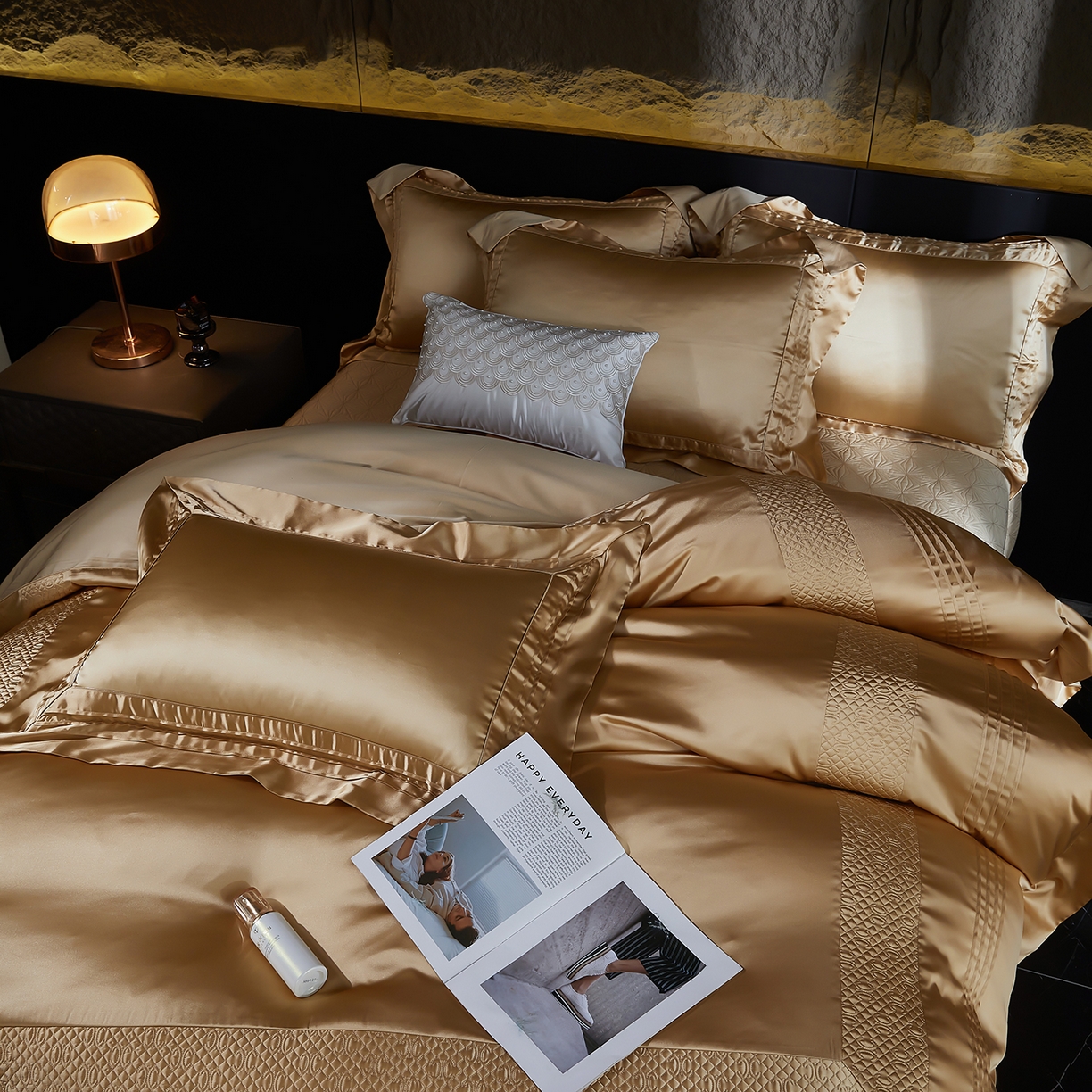 edra 2026新款真丝天丝轻奢床盖款四件套-凯瑟琳 凯瑟琳金色