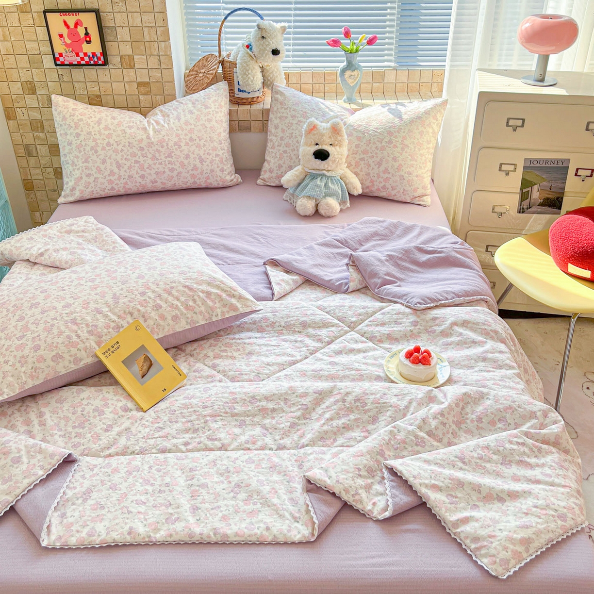 川悦生活 2026新款双层纱木棉夏被四件套 香芋甜梦