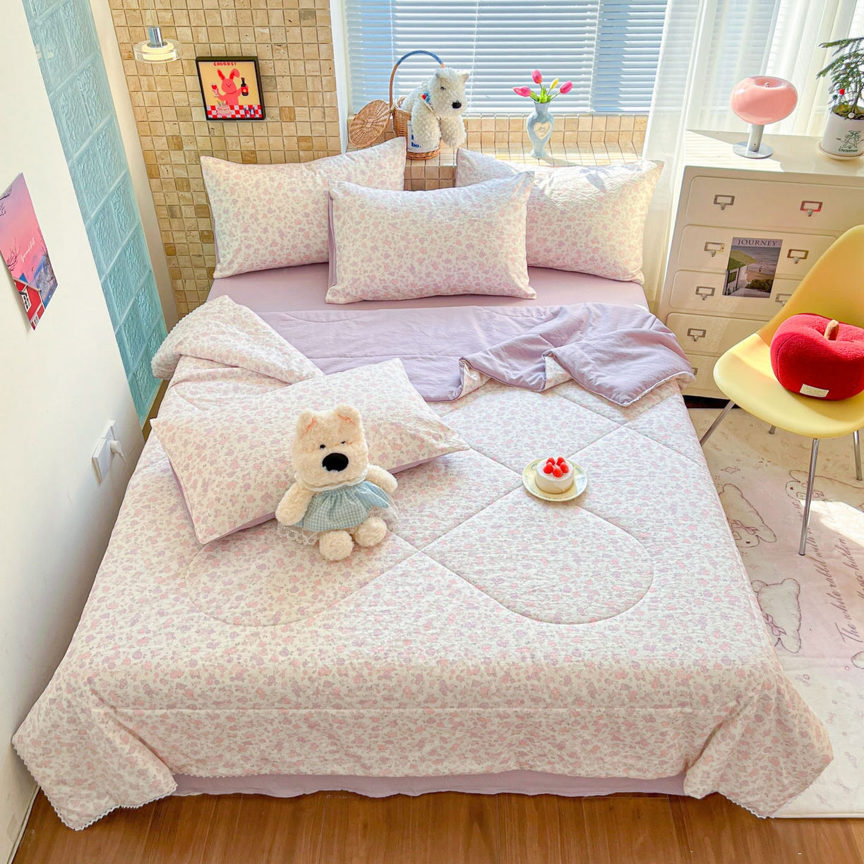 91家纺网 家纺一手货源 找家纺 川悦生活 2026新款双层纱木棉夏被四件套 香芋甜梦