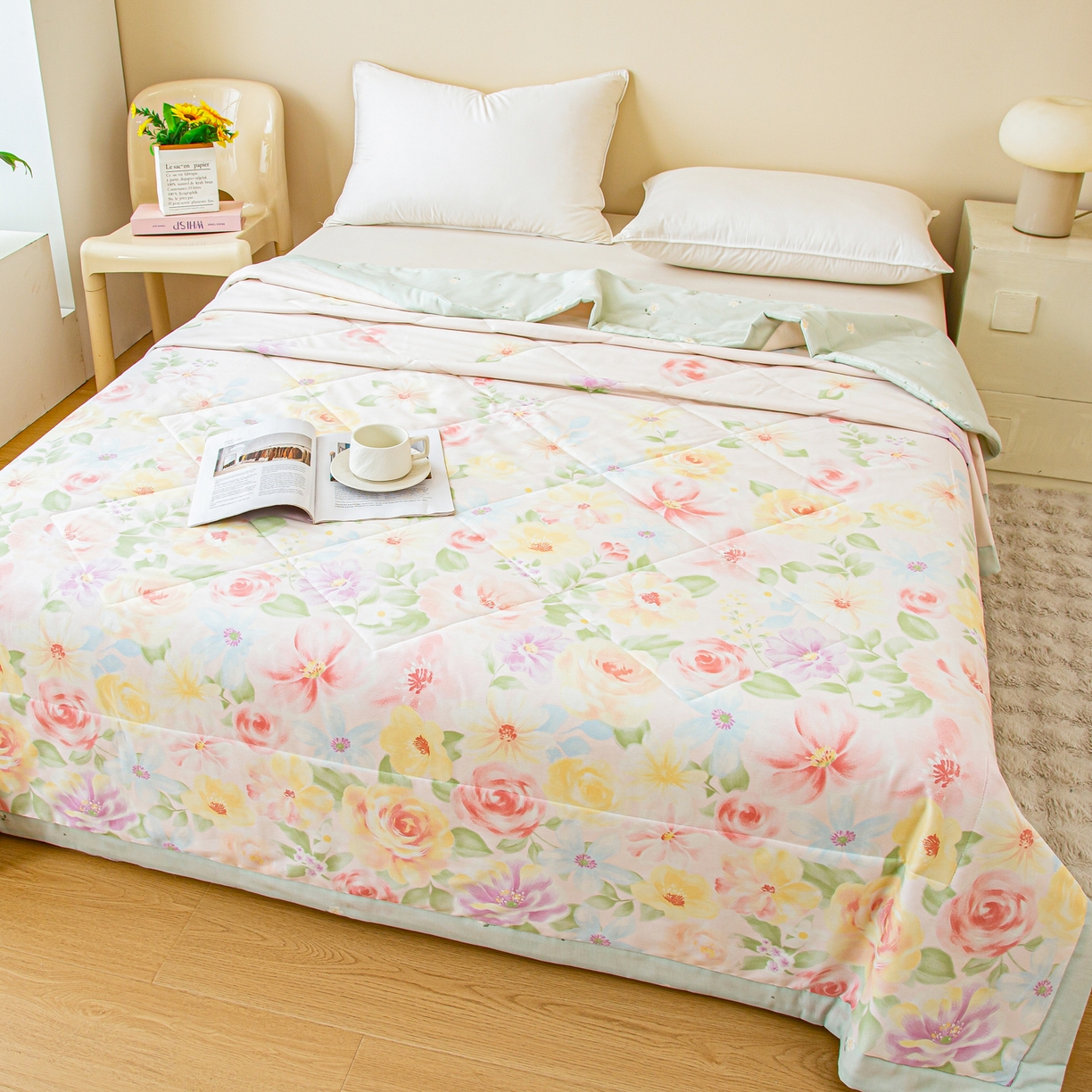 91家纺网 家纺一手货源 找家纺 美之润2026新款A类全棉印花夏被空调被夏凉被 花木佳期