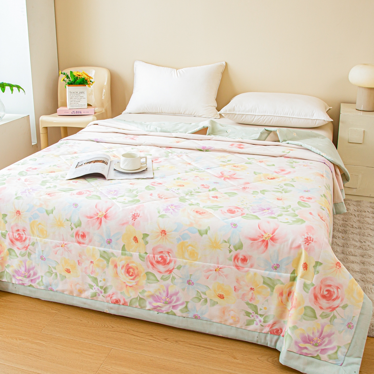 91家纺网 家纺一手货源 找家纺 美之润2026新款A类全棉印花夏被空调被夏凉被 花木佳期