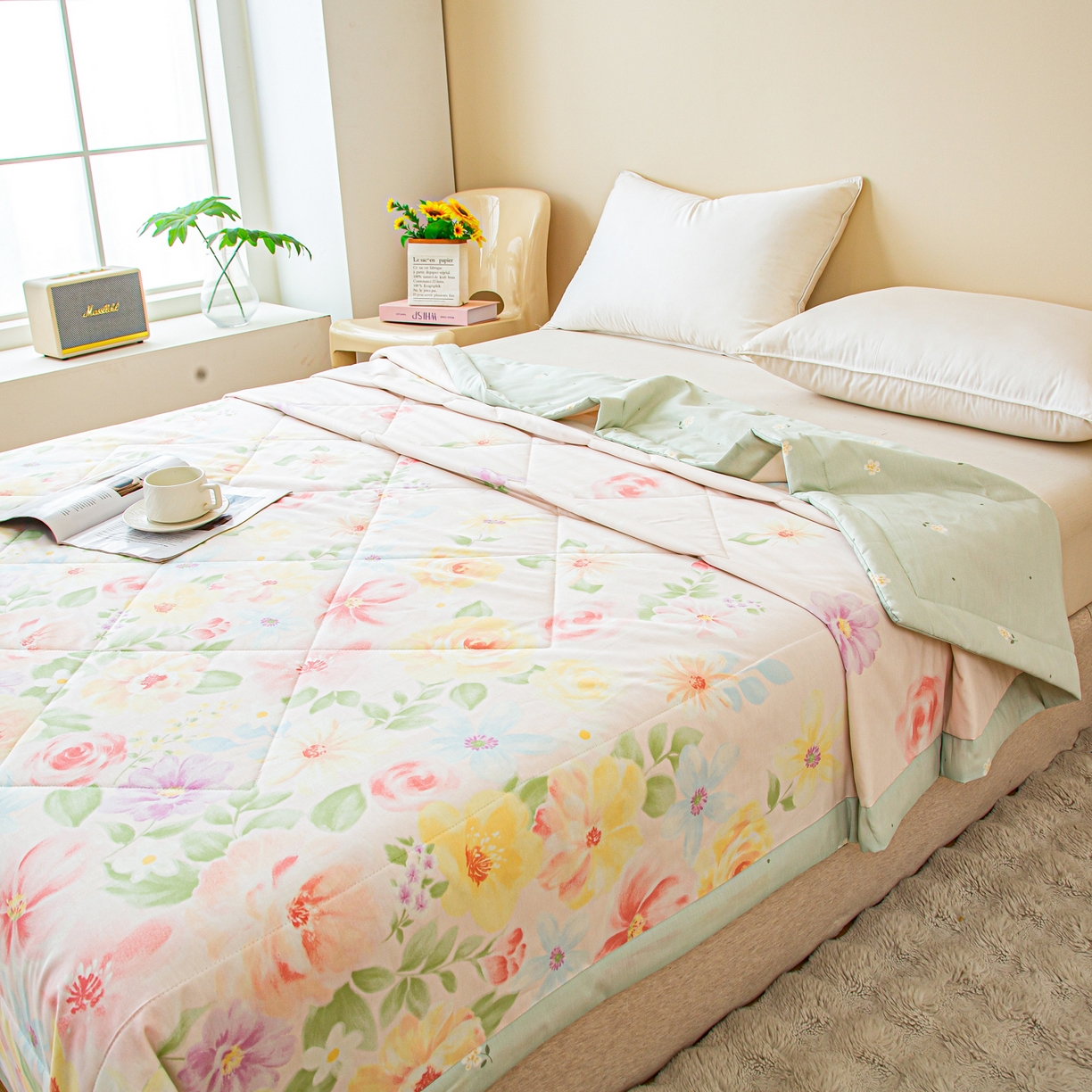 91家纺网 家纺一手货源 找家纺 美之润2026新款A类全棉印花夏被空调被夏凉被 花木佳期