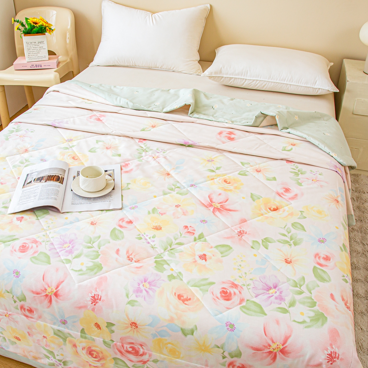 91家纺网 家纺一手货源 找家纺 美之润2026新款A类全棉印花夏被空调被夏凉被 花木佳期