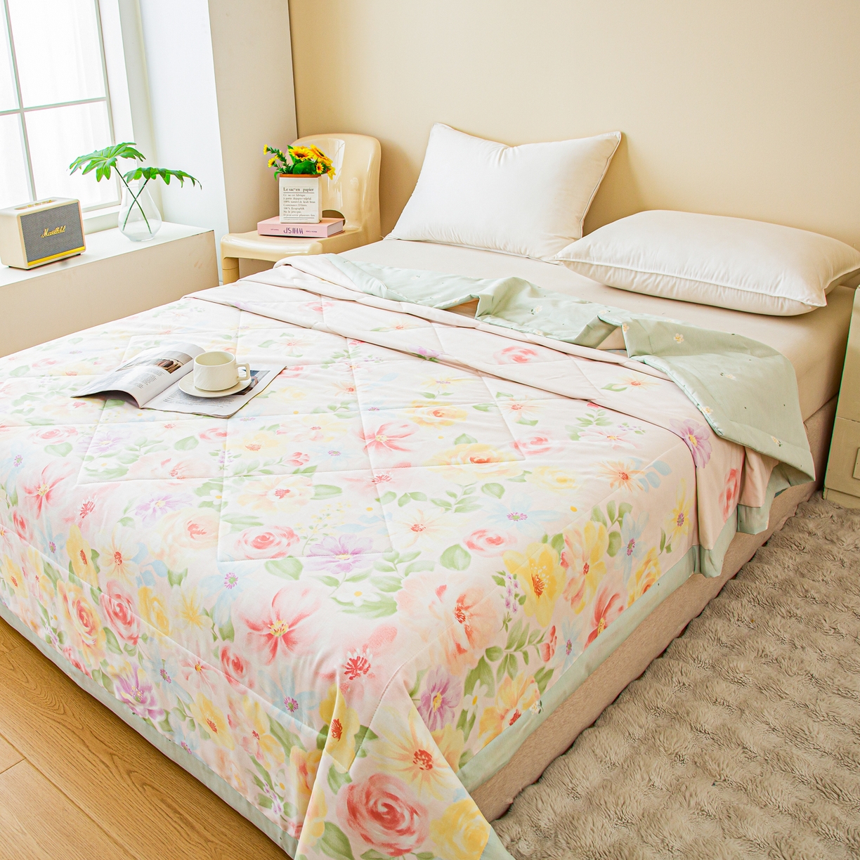 91家纺网 家纺一手货源 找家纺 美之润2026新款A类全棉印花夏被空调被夏凉被 花木佳期