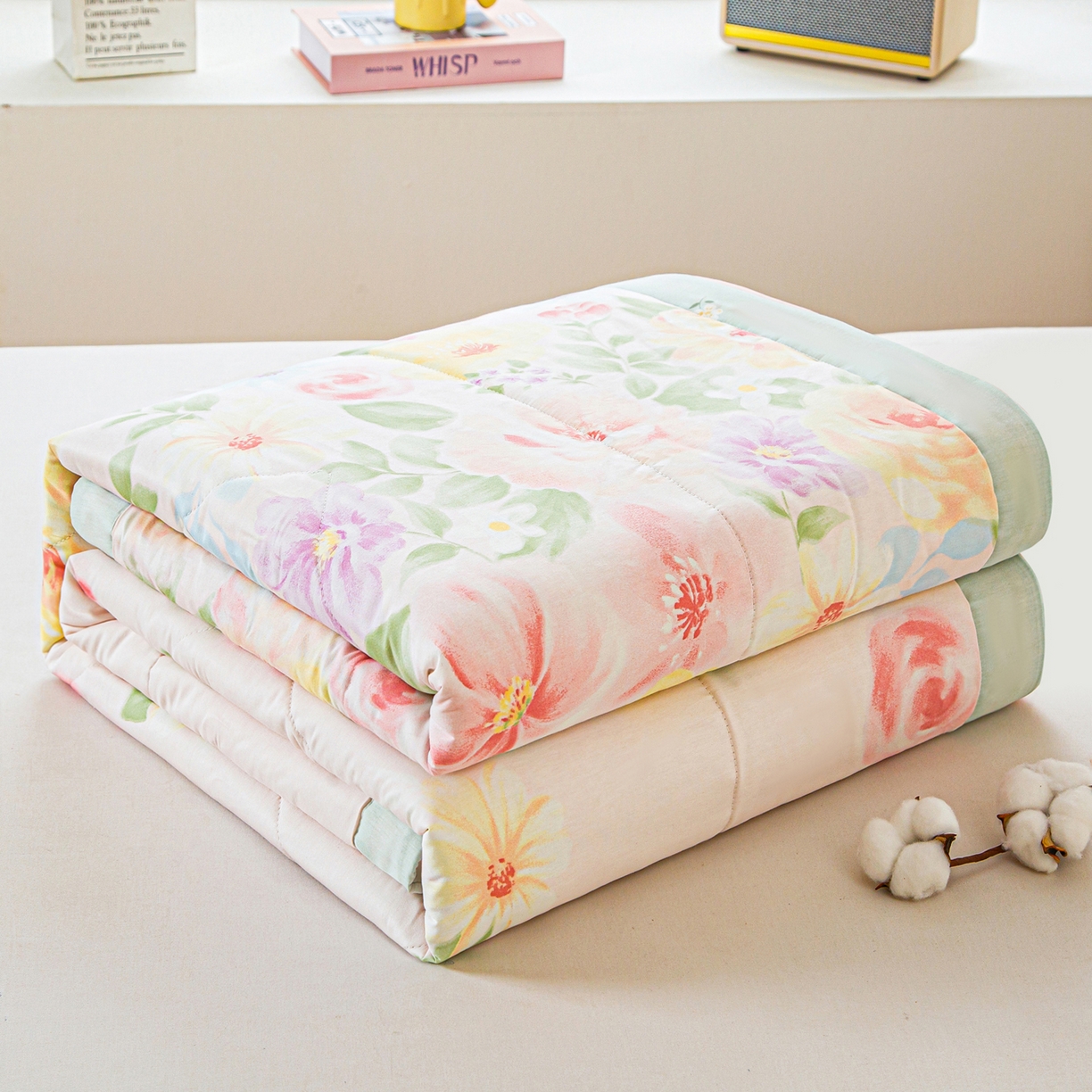 91家纺网 家纺一手货源 找家纺 美之润2026新款A类全棉印花夏被空调被夏凉被 花木佳期