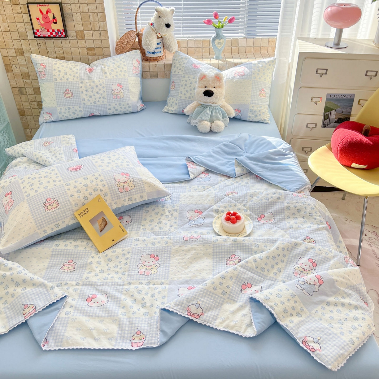 川悦生活 2026新款双层纱木棉夏被四件套 小猫庄园