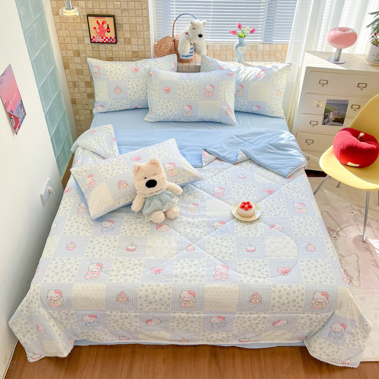 91家纺网 家纺一手货源 找家纺 川悦生活 2026新款双层纱木棉夏被四件套 小猫庄园