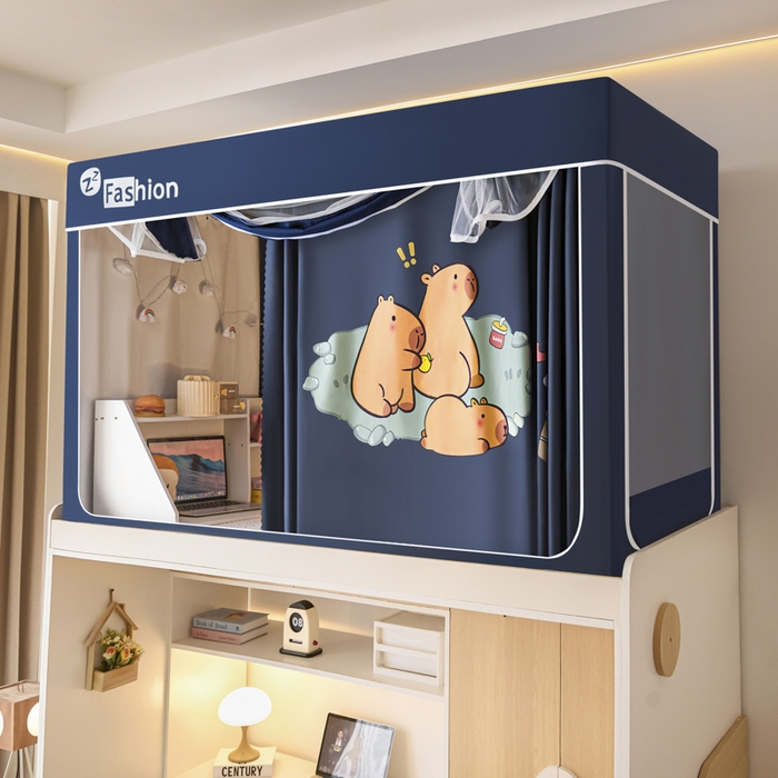 91家纺网 家纺一手货源 找家纺 （总）壹和 2026新款强遮光纳米技术静电植绒环保透气床帘加密纱学生蚊帐