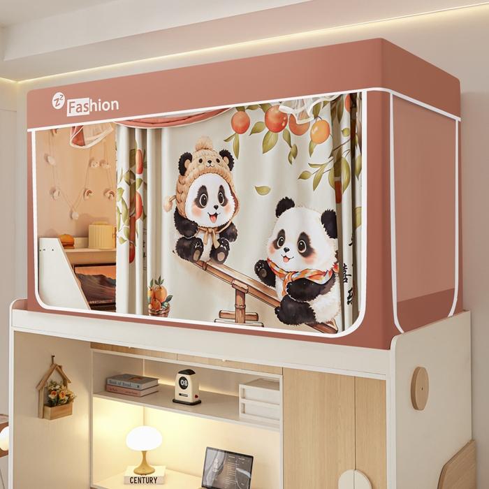 91家纺网 家纺一手货源 找家纺 壹和 2026新款强遮光纳米技术静电植绒环保透气床帘加密纱学生蚊帐 平安喜乐