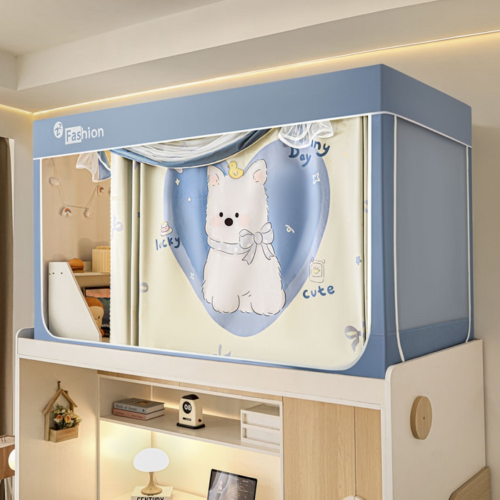 壹和 2026新款强遮光纳米技术静电植绒环保透气床帘加密纱学生蚊帐 爱心萌犬