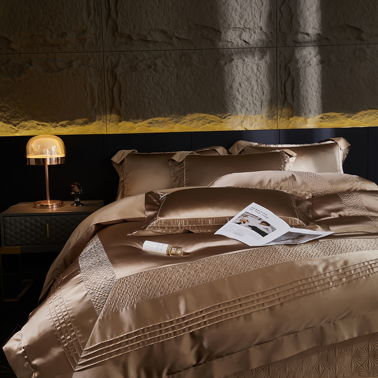 91家纺网 家纺一手货源 找家纺 edra 2026新款真丝天丝轻奢床盖款四件套-凯瑟琳 凯瑟琳棕色