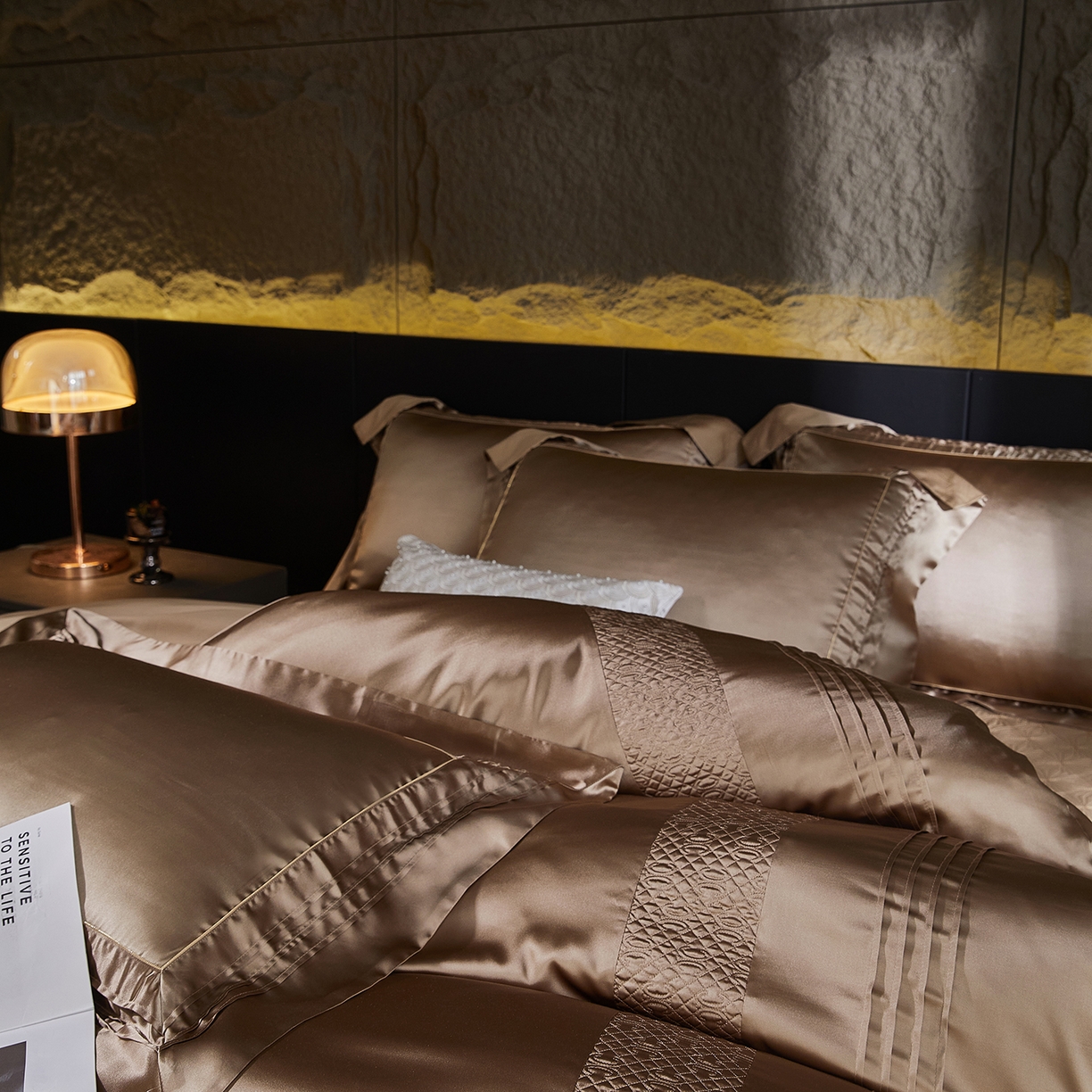 91家纺网 家纺一手货源 找家纺 edra 2026新款真丝天丝轻奢床盖款四件套-凯瑟琳 凯瑟琳棕色