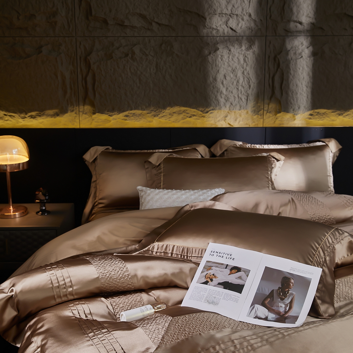 91家纺网 家纺一手货源 找家纺 edra 2026新款真丝天丝轻奢床盖款四件套-凯瑟琳 凯瑟琳棕色