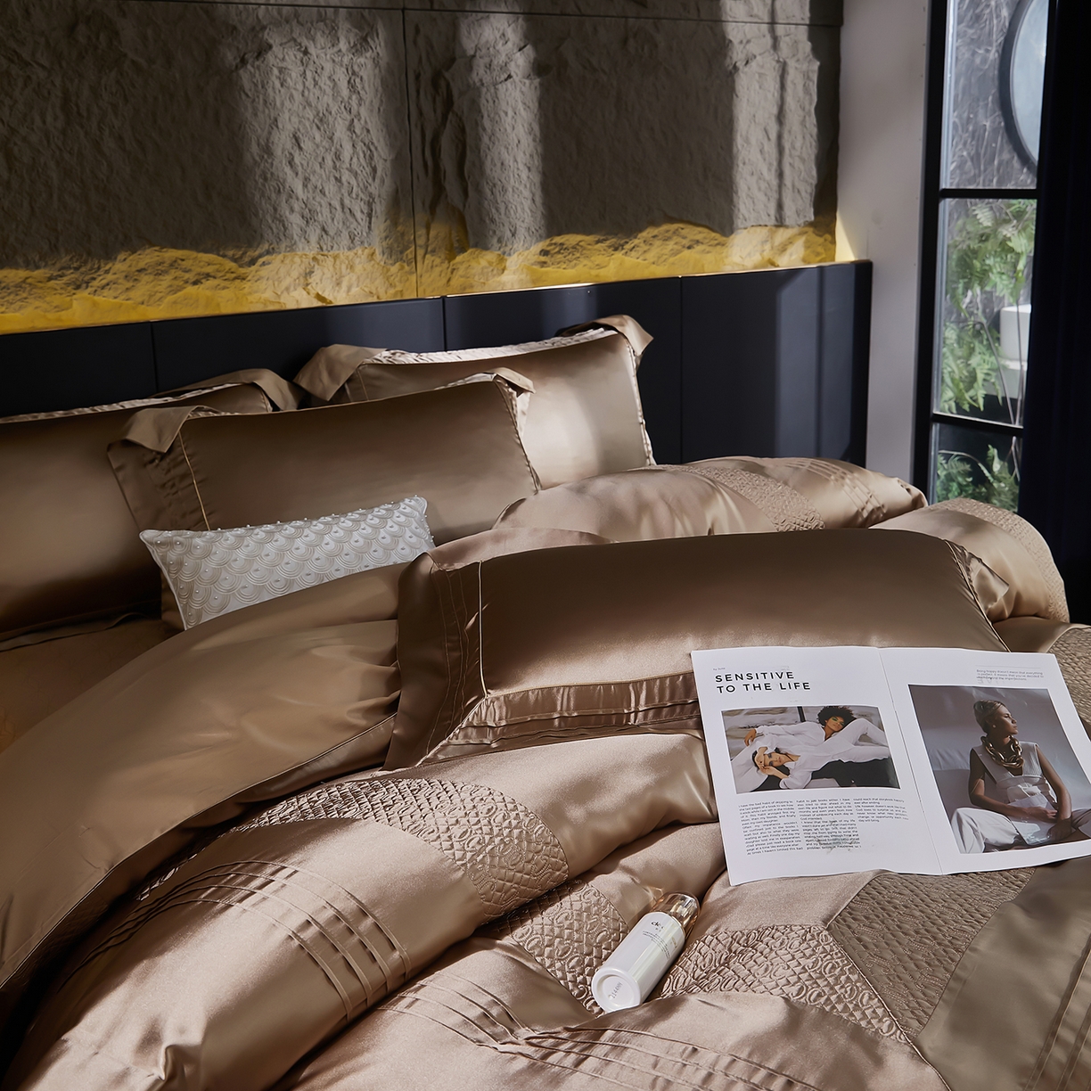 91家纺网 家纺一手货源 找家纺 edra 2026新款真丝天丝轻奢床盖款四件套-凯瑟琳 凯瑟琳棕色