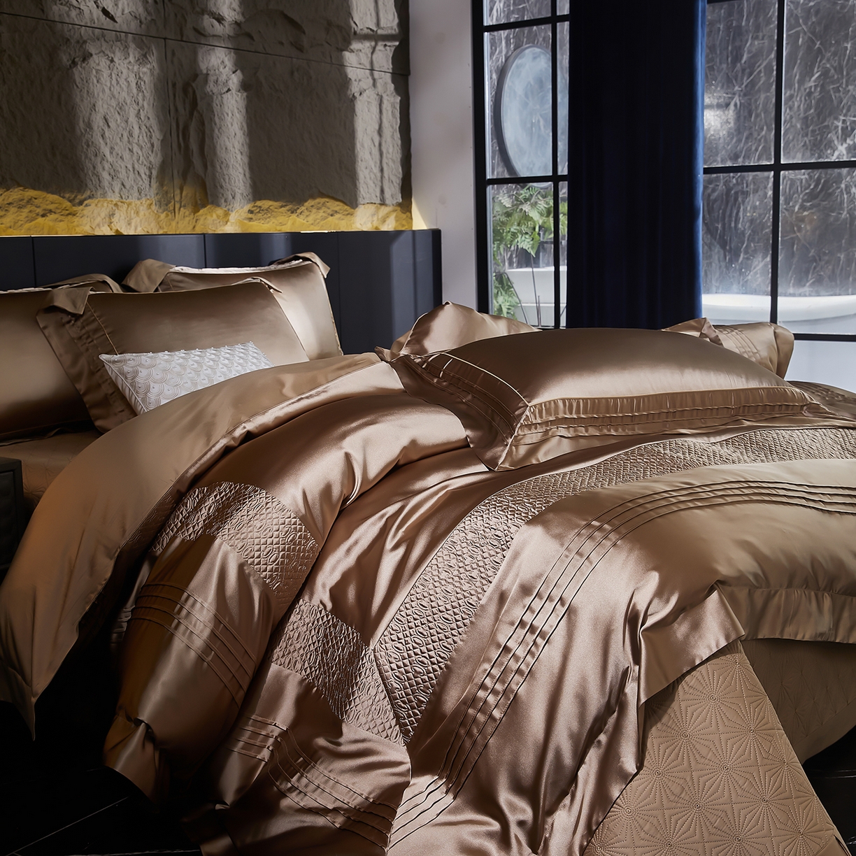 91家纺网 家纺一手货源 找家纺 edra 2026新款真丝天丝轻奢床盖款四件套-凯瑟琳 凯瑟琳棕色